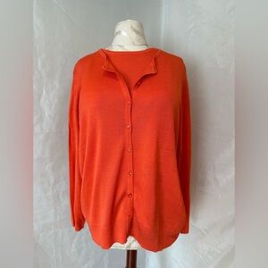 August Silk Vibrant Orange Short Sleeve Top with a long sleeve cardigan.